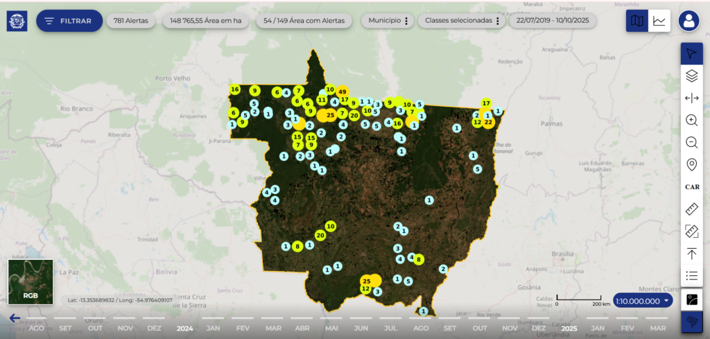 Maioria dos alertas de desmatamento por agentes químicos ocorreu no norte do estado, região marcada pela forte expansão agrícola (Foto: Reprodução/Sema/MT)