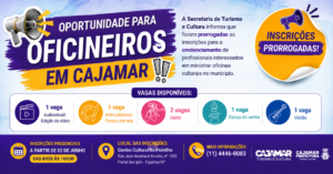 Oportunidade para oficineiros: Cajamar prorroga inscrições para credenciamento em diversas modalidades
